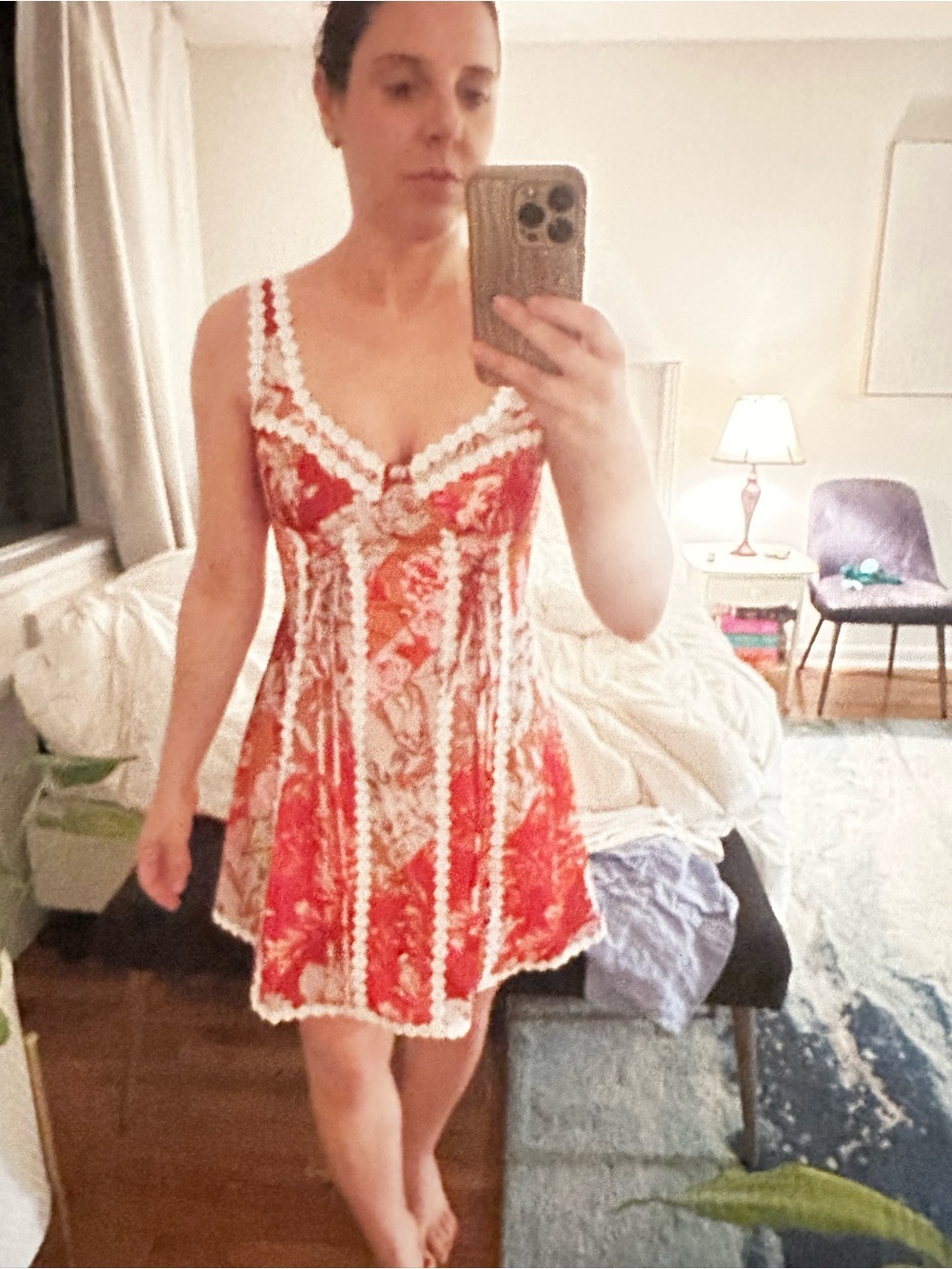 Floral Lace-Trim Corset Mini Dress - Red & Cream - Picture 8 of 10